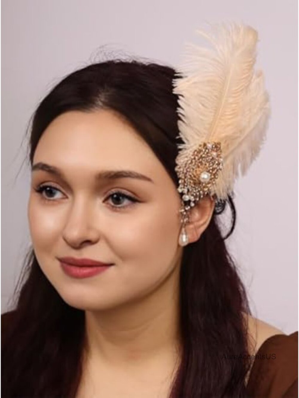 1920s Flapper Feather Hair Clip Bow Pendant Crystal Brooch Retro Gatsby